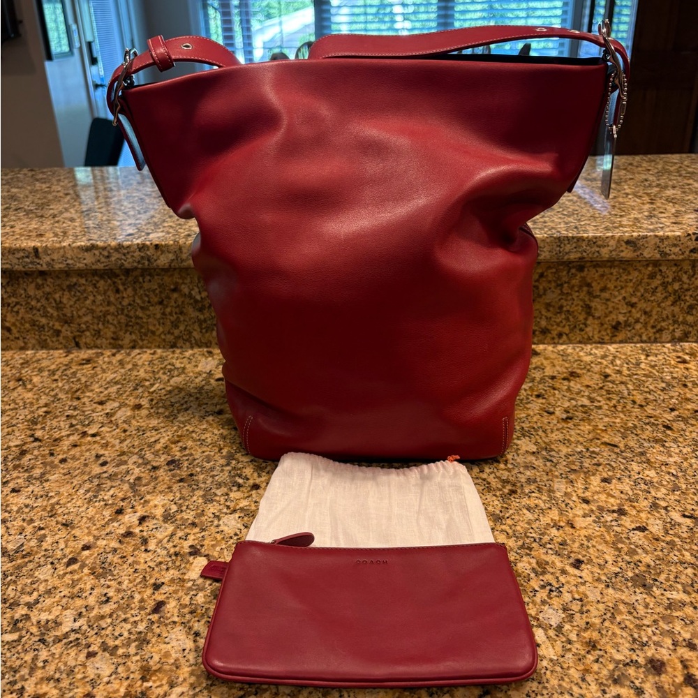 Coach H2S-9151 Large Red Leather Legacy Zip Tote Bag Y2K era w Pouchette EUC